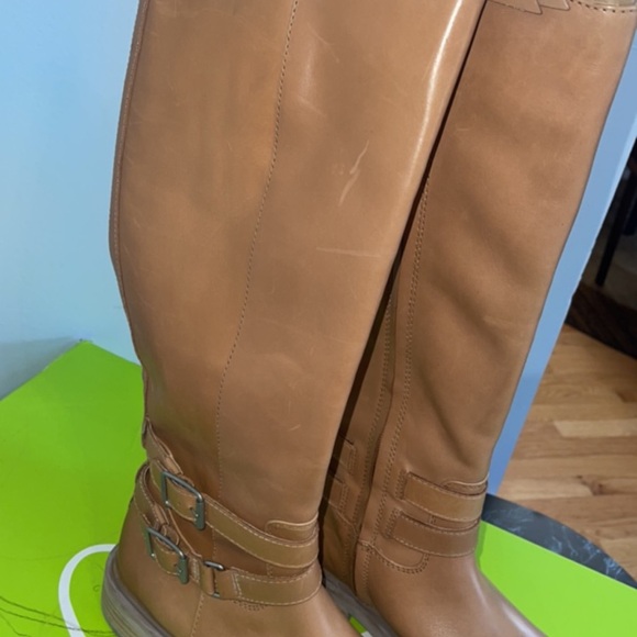 Sam Edelman Freda Tall Leather Riding Boots Tan Size 8.5 Moto Biker Buckles NEW - Picture 15 of 16